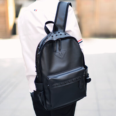 

Double-shoulder bag Korean tide business casual fashion travel computer backpack PU leather high school students bag