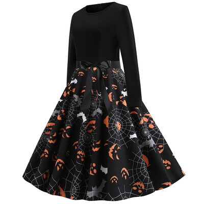

Ebay AliExpress new Halloween print stitching long sleeve large swing dress to send ribbon Color 2XL