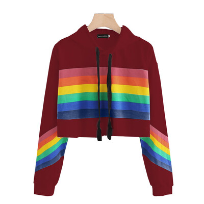 

goldstrings Womens Casual Rainbow Striped Sleeve Drawstring Loose Pullover Hoodies Cropped Hoodies