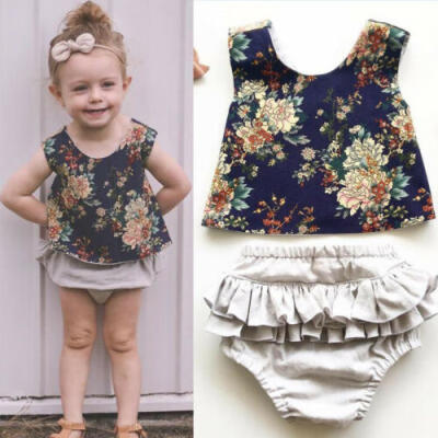 

Casual Toddler Baby Girls Cotton Tops T-shirtTuTu Pants Clothes 3Pcs Outfits