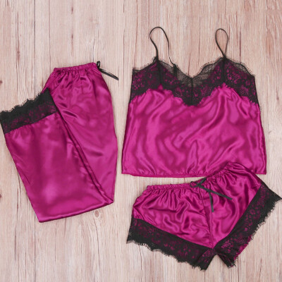 

US Fashion Women Silk Satin Pajamas Pyjama Set Sleepwear Homewear Nightwear