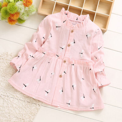 

Spring Kids Girls Casual Long Sleeve Dress Costume Baby Dragonfly Pattern Children Cotton Dresses