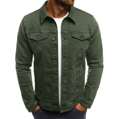 

Mens Long Sleeves Ripped Denim Jean Jacket Plus Size Button Down Slim Fit Tops