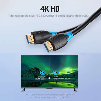 

Vention HDMI Cable 4K Digital HD Cable 3D Video Cable Data Cable 102Gbps 18Gbps Projector Laptop TV LCD Monitor TV Box Cable Blac