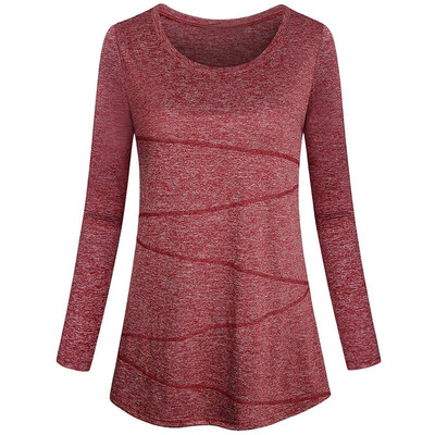 

Nomeni Women Long Sleeve Solid Yoga Tops Round Neck Loose Fitting Athletic Shirt
