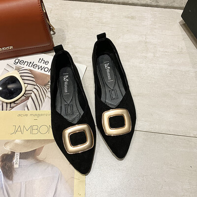 

Single-shoe female summer pointed flat-bottomed shallow mouth Joker square buckle a pedal soft-soled Doudou pouring shoes