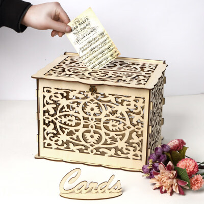 

JM01190 Wooden DIY Wedding Gift Card Carving Box with Lock Party Supplies Decor