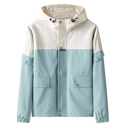 

Toponeto Mens Autumn Casual Hip Hop Splice Plus Size Zipper Pocket Hoodie Thin Coat