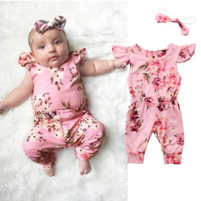 

Toddler Baby Girl Floral Ruffled Romper Bodysuit Jumpsuit Clothes Outfit Set