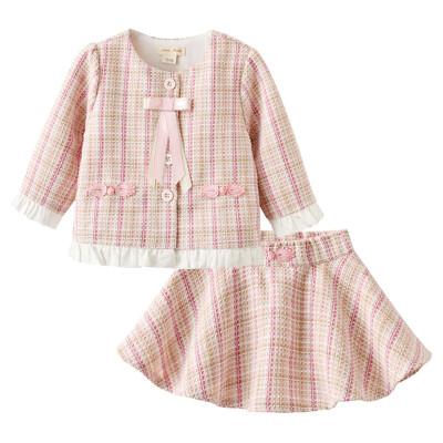 

Princess Infant Kids Girls Clothes Sets 2pcs Plaid Print Bow Long Sleeve Jacket Coat TopsA-Line Skirts Pink Sets