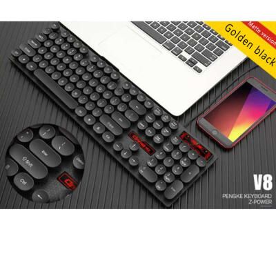 

V8 Retro Punk USB Wired Keyboard Rainbow LED Backlit Gaming Keyboard 104 Keys Round Keyboard Cap For PC Laptop
