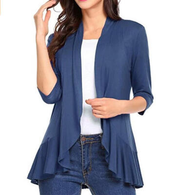 

Casual Women Loose 34 Sleeves Open Front Cardigan Pure Color Autumn Coat