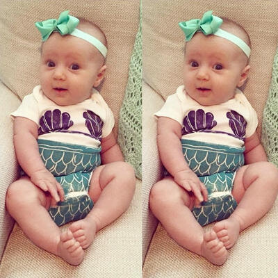 

0-24 Months One Piece Mermaid Newborn Baby Girl Romper Jumpsuit Bodysuit Clothes Outfit