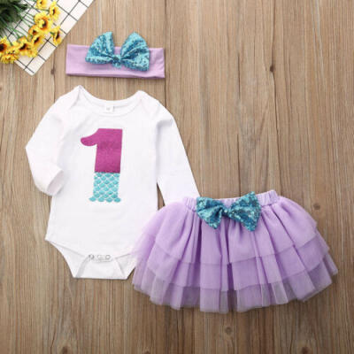 

CA Baby Girl 1st First Birthday Outfit Cake Smash Tutu Skirt Romper Tops Clothes