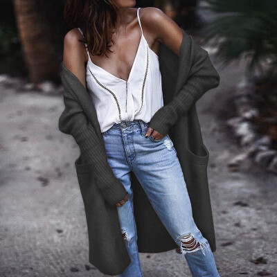 

Women Casual Loose Coat Knitwear Long Sleeve Cardigan Pockets Sweater Mid-length