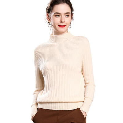 

QIANMUCHUN Womens Half High Collar Sucker Slim Cashmere woolen sweater 5785