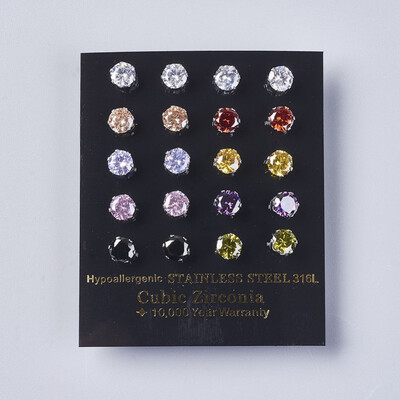 

Cubic Zirconia Stud Earrings with 304 Stainless Steel Findings Mixed Color 14x6mm Pin 06mm