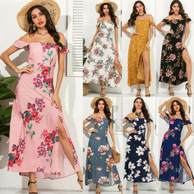 

Women Boho Solid Sundress Summer Beach Evening Cocktail Party Long Maxi Dress