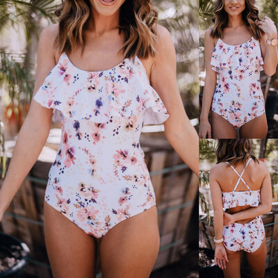 

Roseonmyhand One Piece Women V Neck Print Bikini Monokini Swimsuit Swimwear Bathing Beachwear