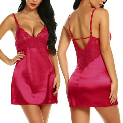 

Women Lace Silk Satin Babydoll Nightdress Pyjamas Pjs Sleepwear Night Wear Dress