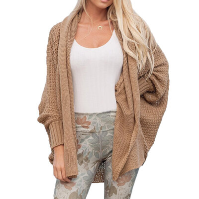 

Women Loose Open Front Long Sleeve Sweater Solid Tops Cardigan Casual Outwear