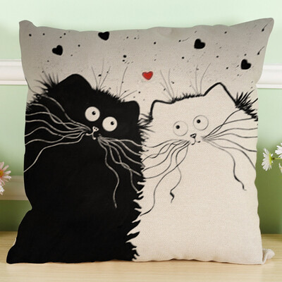

〖Follure〗Vintage Cat Dog Cotton Pillow Case Sofa Waist Throw Cushion Cover Home Decor A