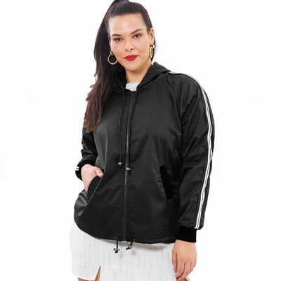 

Hooded Jacket Large Size Striped Long Sleeve Loose light Jacket
