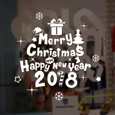 

Gobestart New Year 2018 Merry Christmas Wall Sticker Home Shop Windows Decals Decor