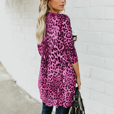 

Long Sexy V-neck Single Breasted Womens Jacket Fashion Beautiful Leopard Print Long Sleeve Coat Casual Full Sleeve Loose -2XL