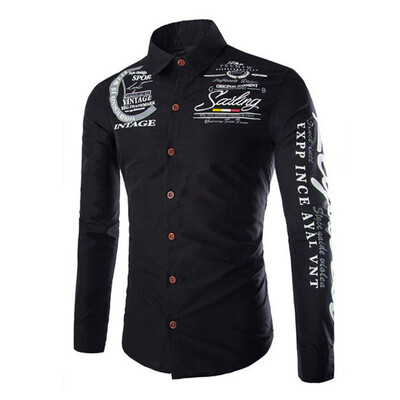 

Toponeto Fashion Mens Letter Button Personality Long Sleeve T-Shirt Blouse Tops