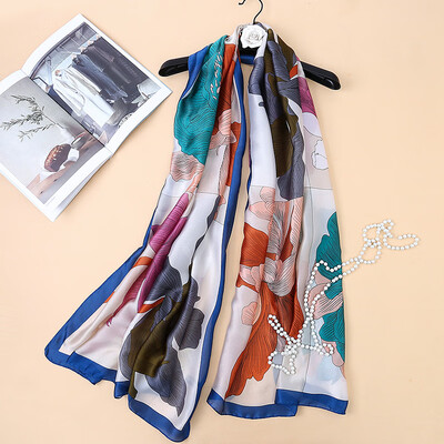 

2018 spring&summer new ink large flower simulation silk scarf beach holiday sunscreen beach towel shawl SK046