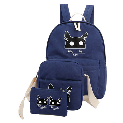 

Tailored 3 Sets Women Girl Cat Animals Travel Backpack School Bag Shoulder Bag Handbag