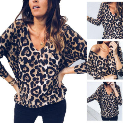 

Women Leopard Print Casual Long Sleeve Top Ladies Loose T-shirt Blouse Slim Tee