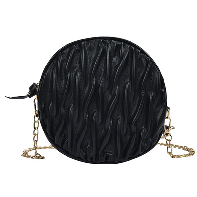 

Women Round Pleate Shoulder Bag Vintage Design Circular Crossbody Bag Female Solid Chain Messenger Bags Bolsa Handbag YJ