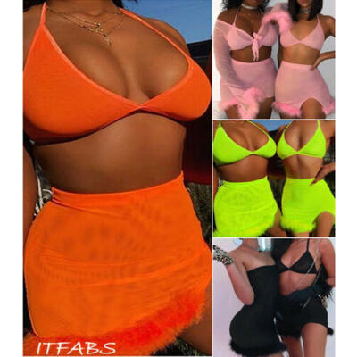 

UK Womens Sexy 2Pcs Bodycon Two Piece Crop Top&Skirt Set Lace Up Dress Party