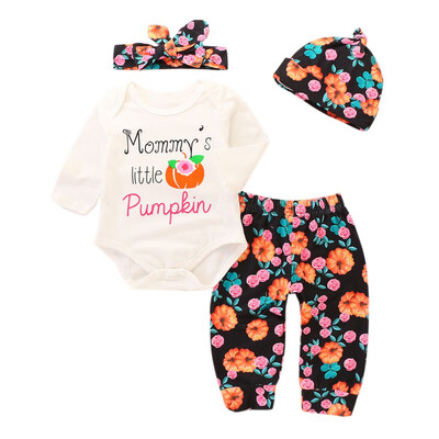 

Newborn Baby Girl Clothes Set 100 Cotton Long-sleeved RomperTrousersHatHeadband 4pcs Infant Clothes