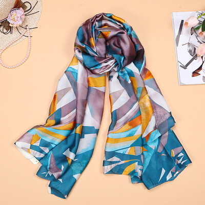 

New fashion geometric print scarves ladies sunscreen beach towel holiday shawl silk scarf wholesale