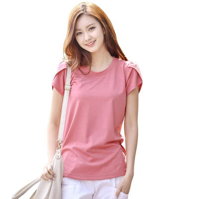 

Large Size Solid Color Sports Tops Women Round Neck Short Sleeve T-shirts