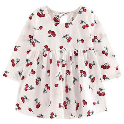 

Kids Girls Long Sleeve Cherry Print Dress Soft Cotton Summer Princess Dress