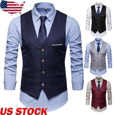 

Men Formal Business Slim Fit Work Party Dress Vest Suit Tuxedo Casual Waistcoat