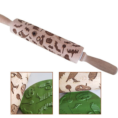 

Halloween Pumpkin Bat Spider Embossing Rolling Pin Baking Cookies Dough Roller