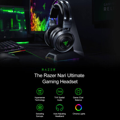 

Razer Nari Ultimate Gaming Headset Headphone Wireless 71 Surround Sound Earphone THX Spatial Audio & Haptic Feedback Auto-Adjust