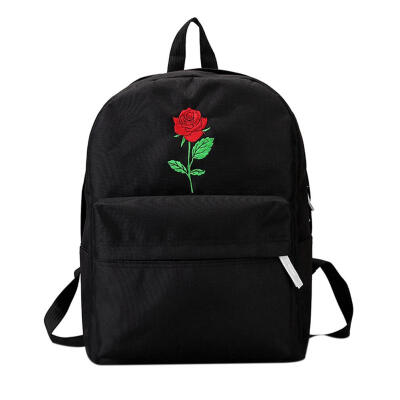 

Unisex Students Embroidered Roses Loves Canvas Backpack Casual School Bag