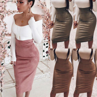 

Womens Plain Jersey Bodycon Tube Pencil High Waisted Ladies Stretch Midi Skirt