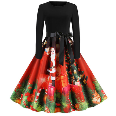 

Tailored Women Vintage Long Sleeve Christmas 1950s Housewife Evening Party Prom Dress