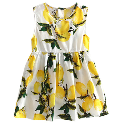 

Kids Girls Lemon Print Vest Dress Spring Summer Soft Cotton Dress