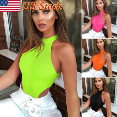 

Womens Sleeveless Bodysuit Leotard Bodycon Bandage Jumpsuit Romper TopsBlouse US