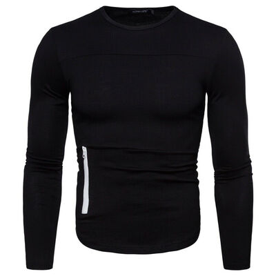 

New Mens Long Sleeve T Shirt Plain Crew Neck Casual Cotton Soft Tee Top