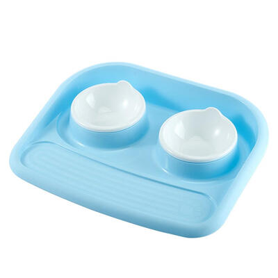 

Pet Double Bowls Dog Cat Feeder Non-Slip Food Feeding Water Drinking Bowl
