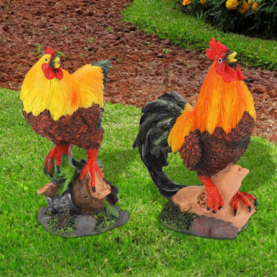 

Greensen 2pcs Resin Cock Hen Decoration Simulation Chicken Garden Lawn Potting Ornament